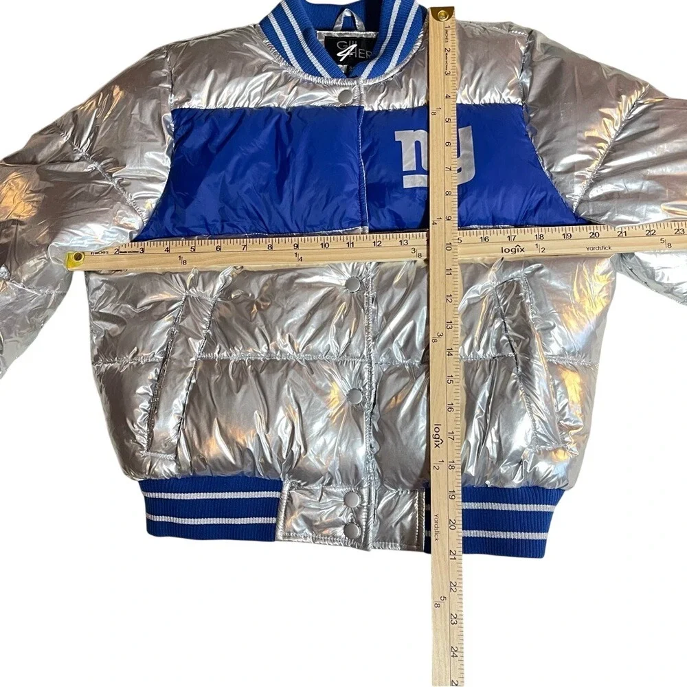 New York Giants Metallic Silver Blue Puffer‎ Bomber Jacket Small